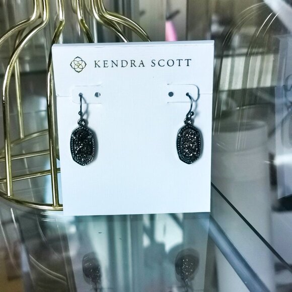 Kendra Scott LEE Black Drusy Gunmetal Earrings - Picture 1 of 3